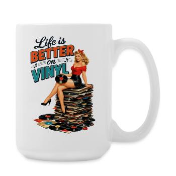La vie est meilleure sur vinyle - Retro Pin-Up Girl - Grande tasse 440 ml - blanc - Droite