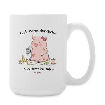 Kuscheliges Chaotisches Schweinchen-Design - Große Tasse 440 ml - Weiß - Rechts