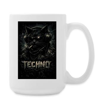 Techno cat with leather jacket - Large Mug 440 ml - white - Right