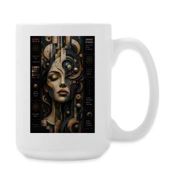 Geometric face in steampunk mosaic - Large Mug 440 ml - white - Right