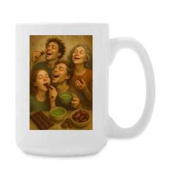 Genussrunde: Familie teilt Kakao Schoko - Große Tasse 440 ml - Weiß - Rechts