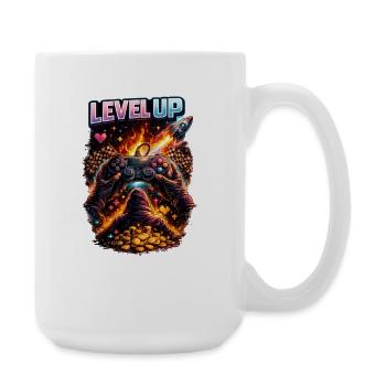 Level Up: Feuer, Münzen & Controller - Große Tasse 440 ml - Weiß - Rechts