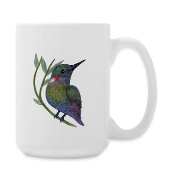 Colorful hummingbird on leaf branch - Large Mug 440 ml - white - Right