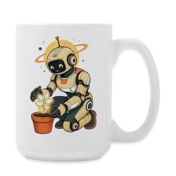 Robot with green thumb - Large Mug 440 ml - white - Right