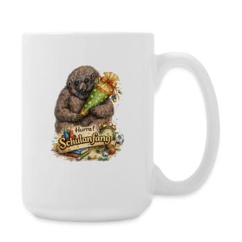 Schulstart-Bär mit Party-Konfetti - Große Tasse 440 ml - Weiß - Rechts