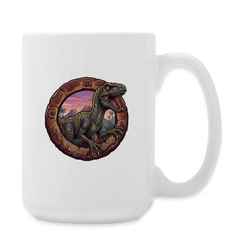 Velociraptor in the volcanic ring at sunset - Large Mug 440 ml - white - Right