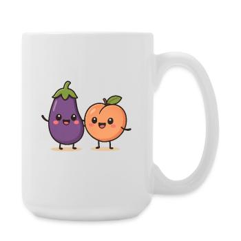 Illustration mignonne d’aubergine et de pêche - Grande tasse 440 ml - blanc - Droite