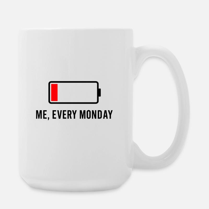 Low Battery – Me, Every Mon - Large Mug 440 ml - white