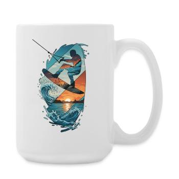 Sunset Waves Kiteboard-Porträt - Große Tasse 440 ml - Weiß - Rechts