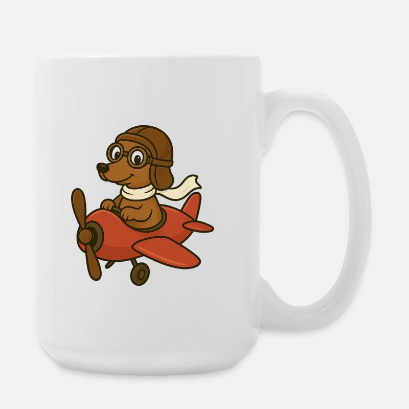 Adventurous dog pilot in airplane - Large Mug 440 ml - white