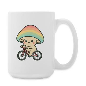 Cycliste champignon ludique avec arc-en-ciel - Grande tasse 440 ml - blanc - Droite