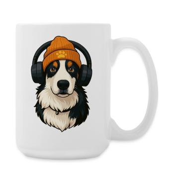 Australian Shepherd with cap and headphones - Large Mug 440 ml - white - Right