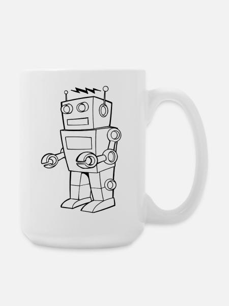 Robot Vintage Sketch Design - Large Mug 440 ml - white