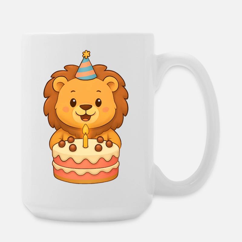 Löwe mit Geburtstagstorte - Große Tasse 440 ml - Weiß