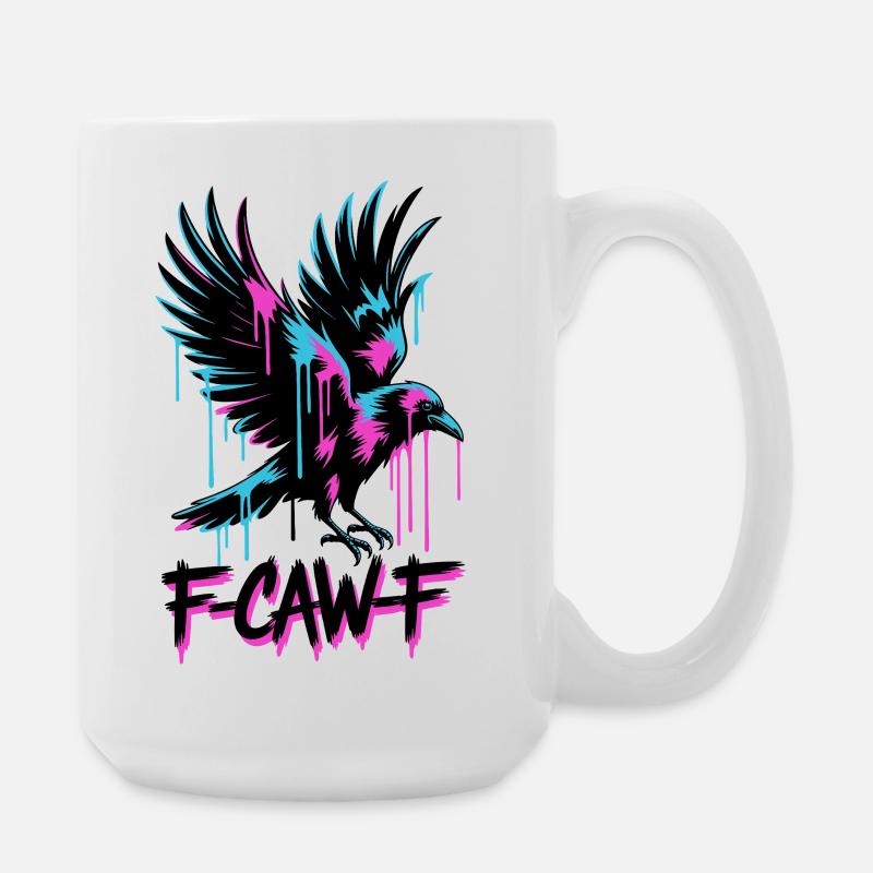 F-Caw-F Meme Crow - Large Mug 440 ml - white