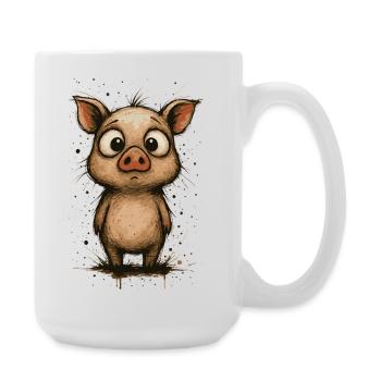 Lustiges Ferkel mit großen Augen – Splash - Große Tasse 440 ml - Weiß - Rechts