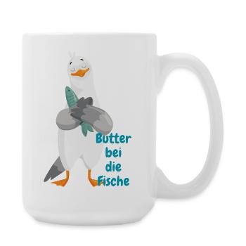 « Beurre au poisson » - Drôle de mouette avec du poisson - Grande tasse 440 ml - blanc - Droite