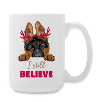 Peeking German Shepherd puppy dog with horns - Large Mug 440 ml - white - Right