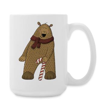 Bear with candy cane and scarf - Large Mug 440 ml - white - Right