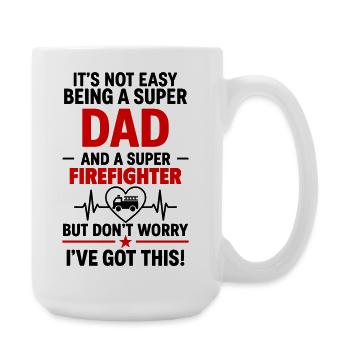 Herz + Feuerwehrmann – Super Feuerwehrmann Papa - Große Tasse 440 ml - Weiß - Rechts