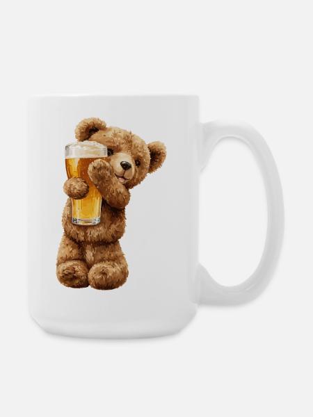 Bärchen mit Bierglas Bierchen Teddybär - Große Tasse 440 ml - Weiß