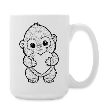 Cute Monkey with Heart – Love Animal Illustration - Large Mug 440 ml - white - Right