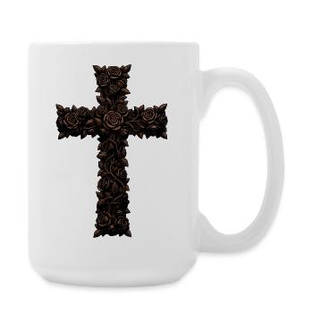 Rose croix brune sur fond noir - Grande tasse 440 ml - blanc - Droite