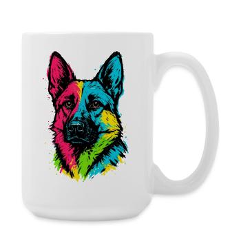 German Shepherd Pop Art Multicolor Dog Portrait - Large Mug 440 ml - white - Right