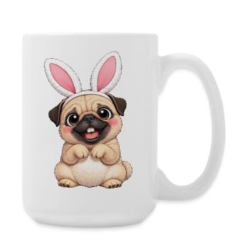 Süßer Mops Hund mit Hasenohren Ostern Cartoon - Große Tasse 440 ml - Weiß - Rechts