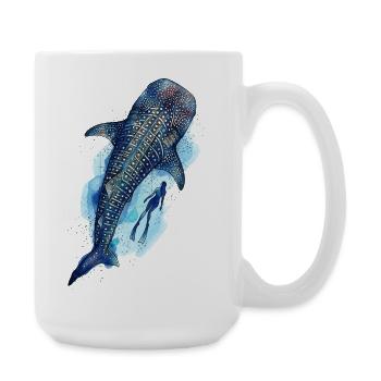 Whale shark giant & diver - Large Mug 440 ml - white - Right