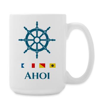 Ahoi Maritimes Steuerrad Signalflaggen Design - Große Tasse 440 ml - Weiß - Rechts