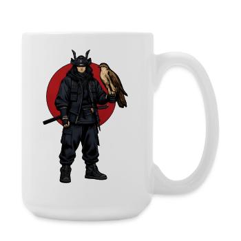 Ninja Krieger mit Falke - Große Tasse 440 ml - Weiß - Rechts