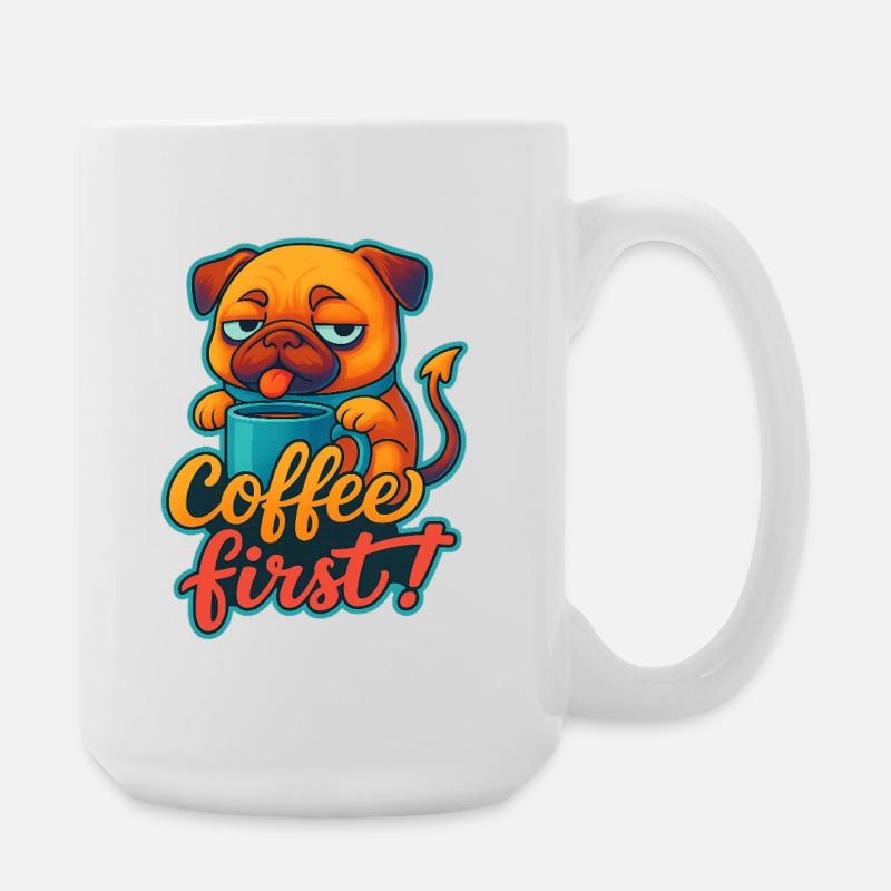 Müder Hund mit Kaffeetasse - Große Tasse 440 ml - Weiß