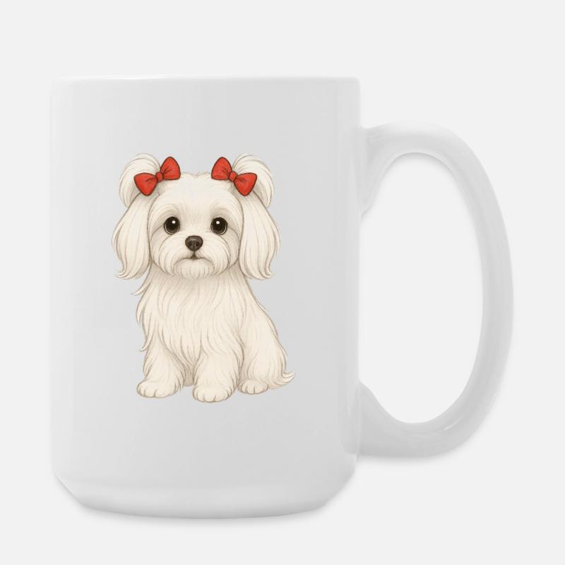 Malteserhund mit roten Schleifen - Große Tasse 440 ml - Weiß