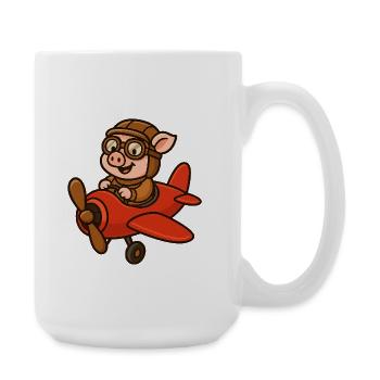 Ausdrucksstarker Schweinepilot im Retro-Stil - Große Tasse 440 ml - Weiß - Rechts