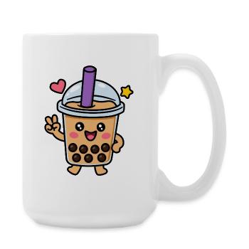 Cute Kawaii Boba Bubble Tea Character - Large Mug 440 ml - white - Right