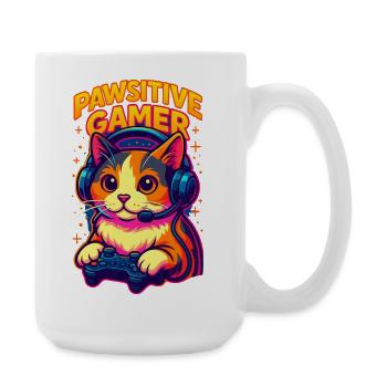 Chat gamer dynamique avec casque, j'adore les chats - Grande tasse 440 ml - blanc - Droite
