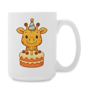Giraffe with birthday cake - Large Mug 440 ml - white - Right