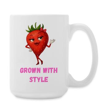 Grown with Style - Erdbeere Karikatur  - Große Tasse 440 ml - Weiß - Rechts