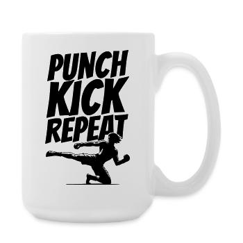Kickboxer Grafik mit Punch Kick Repeat Text - Große Tasse 440 ml - Weiß - Rechts