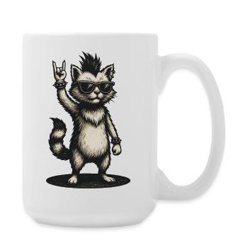 Chat à bascule avec crête et lunettes de soleil - Grande tasse 440 ml - blanc - Droite