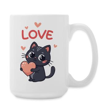 Kawaii Katze Pink Herz Liebe - Große Tasse 440 ml - Weiß - Rechts