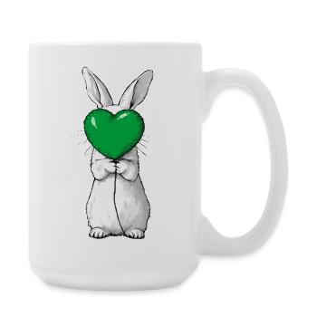 Cute rabbit illustration holding a green heart  - Large Mug 440 ml - white - Right
