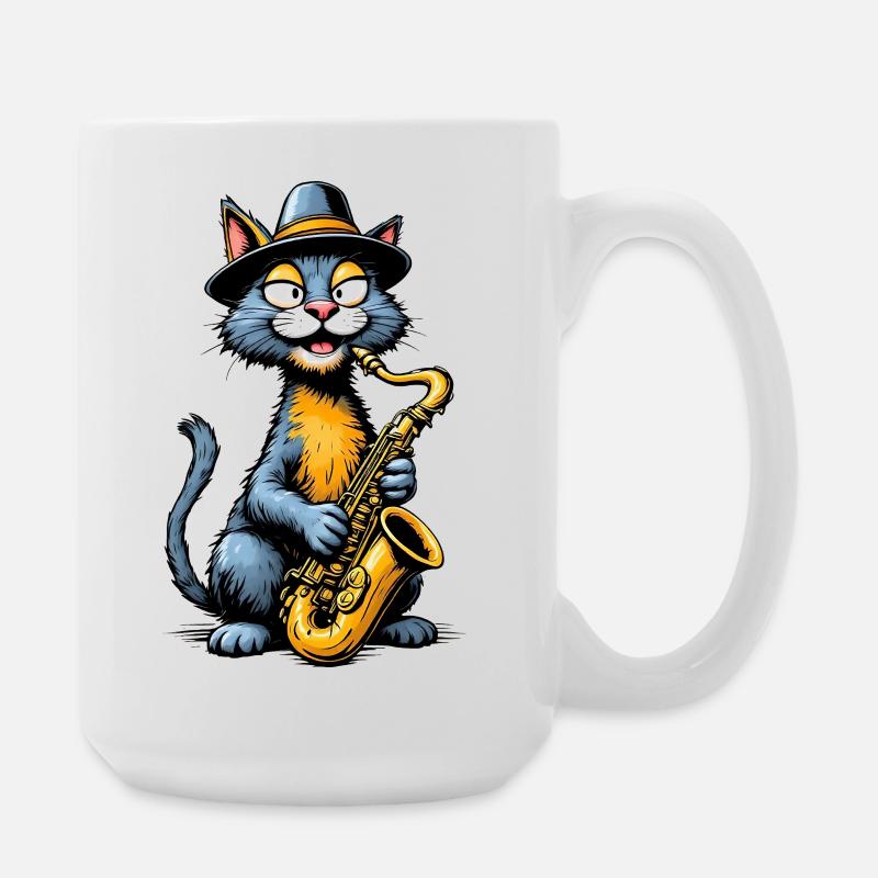 Jazz Cat with Saxophone - Large Mug 440 ml - white