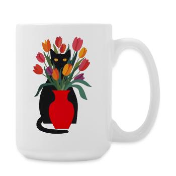 Schwarze Katze und Tulpen - Große Tasse 440 ml - Weiß - Rechts