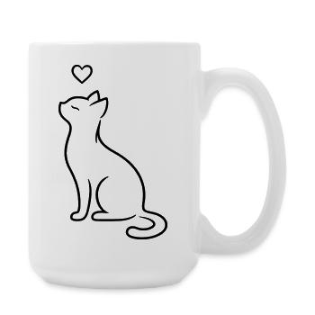 Elegant Sitting Cat with Heart | Minimal Love Art - Large Mug 440 ml - white - Right