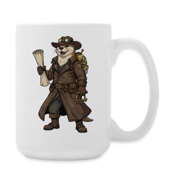 Otter Explorer Steampunk Retro Cartographer - Large Mug 440 ml - white - Right