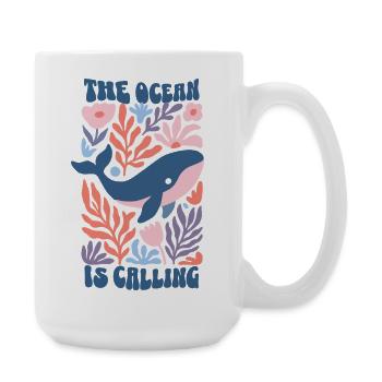 The Ocean Is Calling - Retro Whale Boho Flowers - Large Mug 440 ml - white - Right