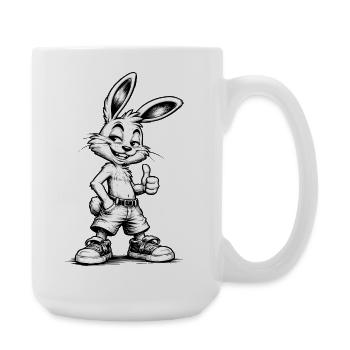 Cool Bunny Cartoon Black White Street Style - Large Mug 440 ml - white - Right