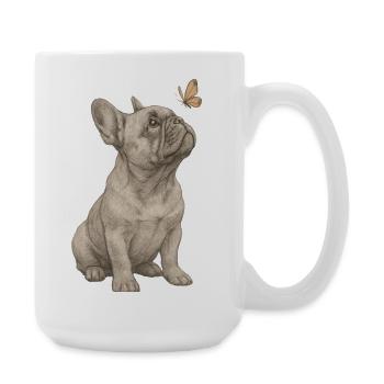 Vintage French Bulldog with Butterfly - Large Mug 440 ml - white - Right